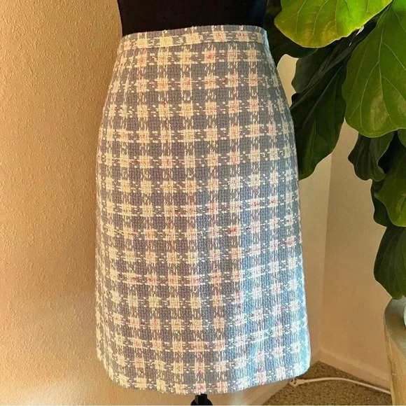 J. G. Hook Women's Houndstooth Pale Blue Pink White Fully Lined Skirt Size 10P - Picture 3 of 9
